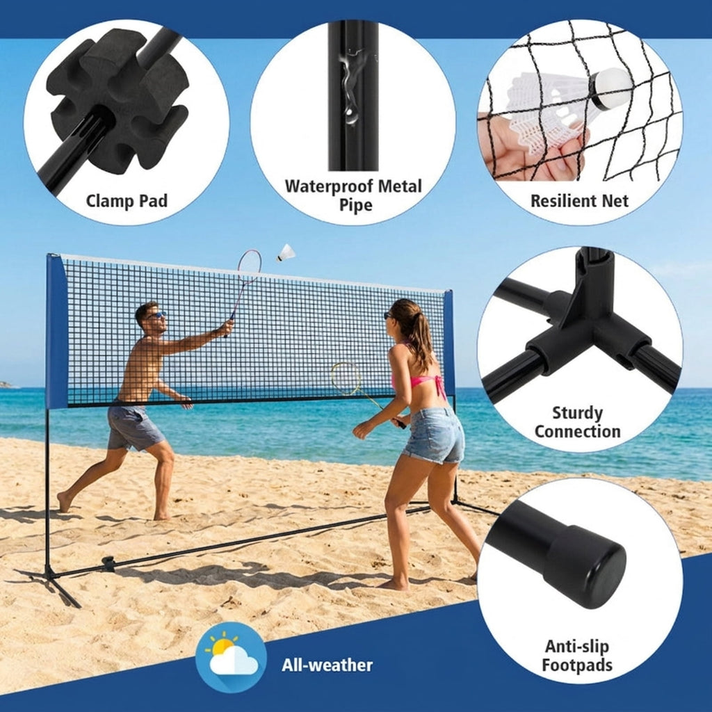 Airfind 10 Foot Adjustable Badminton Net Set for backyard with portable carry bag and non-slip footpads for pickleball volleyball tennis in blue black