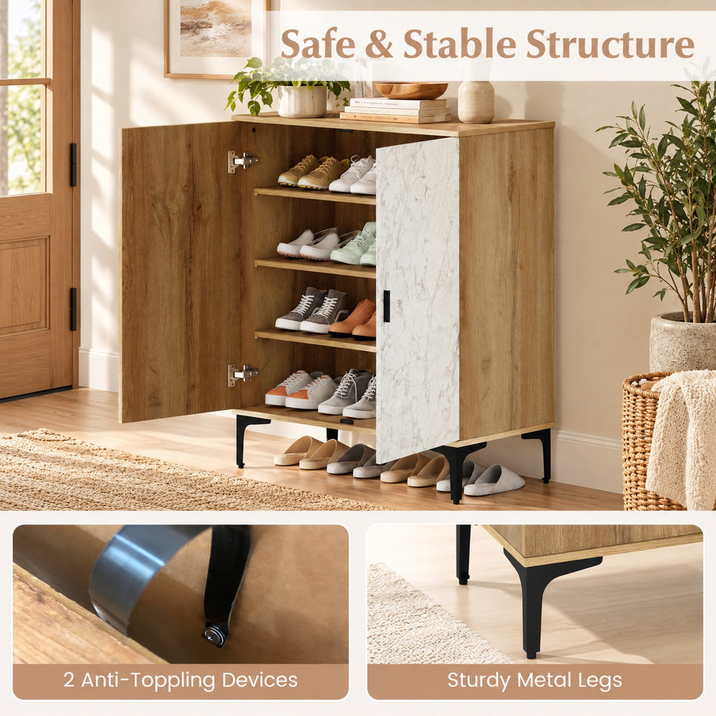 Airfind 4 Tier Farmhouse Shoe Storage Cabinet with Removable Shelves and Metal Legs, 180 lbs Capacity, Engineered Wood MDF Metal Frame