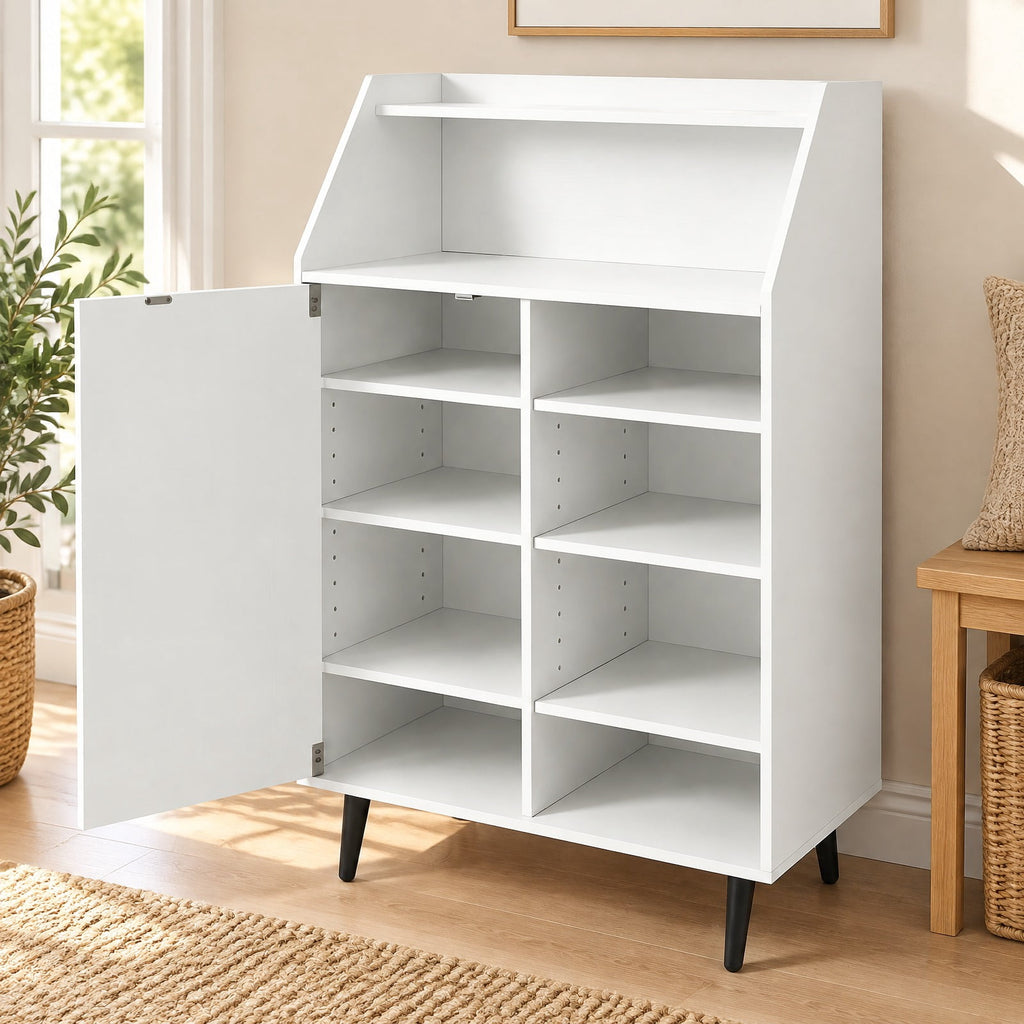 Airfind Shoe Storage Cabinet with 2-Tier Open Compartment and 4-Tier Adjustable Shelf, 44 lbs Capacity, Engineered Wood Frame, White