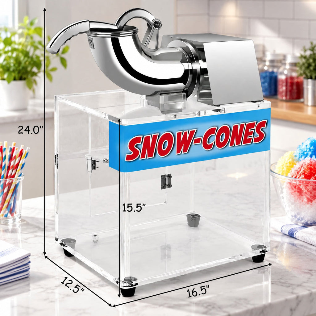 Airfind Electric Snow Cone Machine Ice Shaver Maker, 201 stainless Steel Frame, 16.5 x 12.5 x 24 (L x W x H) Acrylic box Footprint