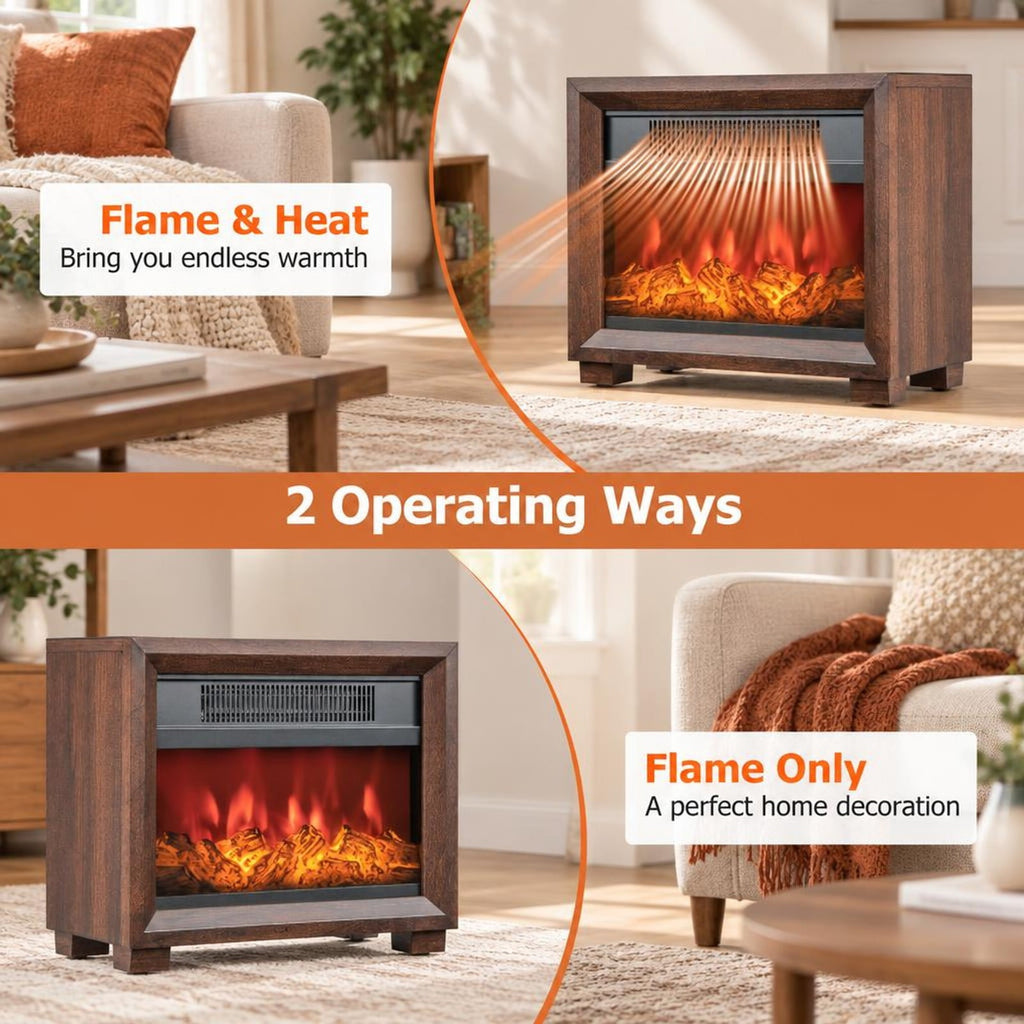 Airfind Mini Wooden Space Tabletop Fireplace with Realistic Flame Effect, MDF PB Metal Frame, Quiet Operation wont Disturb Your Relaxation, Brown