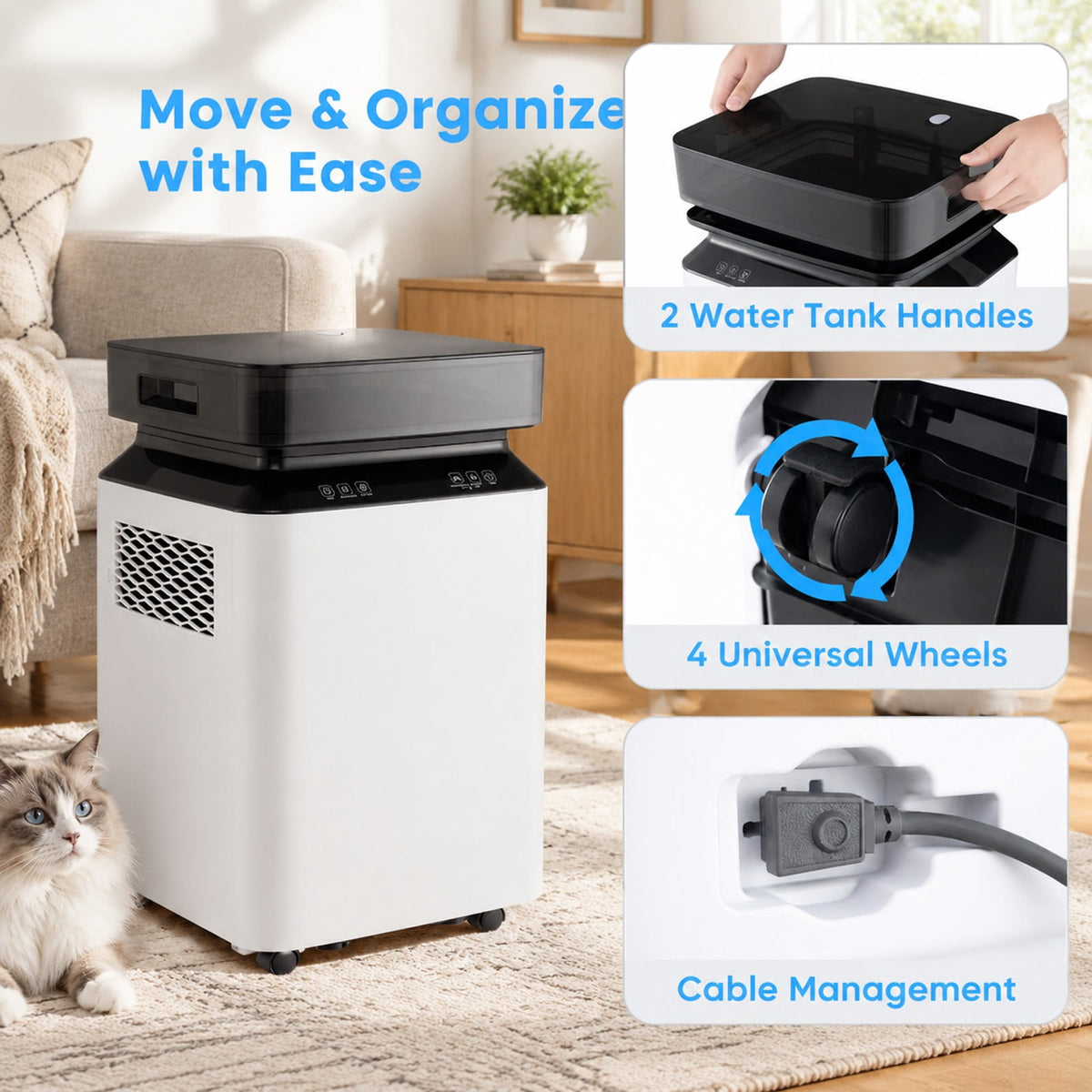 Airfind 70/90 Pint 4500/6000 Sq. Ft Dehumidifier with Continuous and Auto Mode-70 Pints, ABS Frame, 13 Inch x 12 Inch x 21.5 Inch (L x W x H) Dehumidify, White