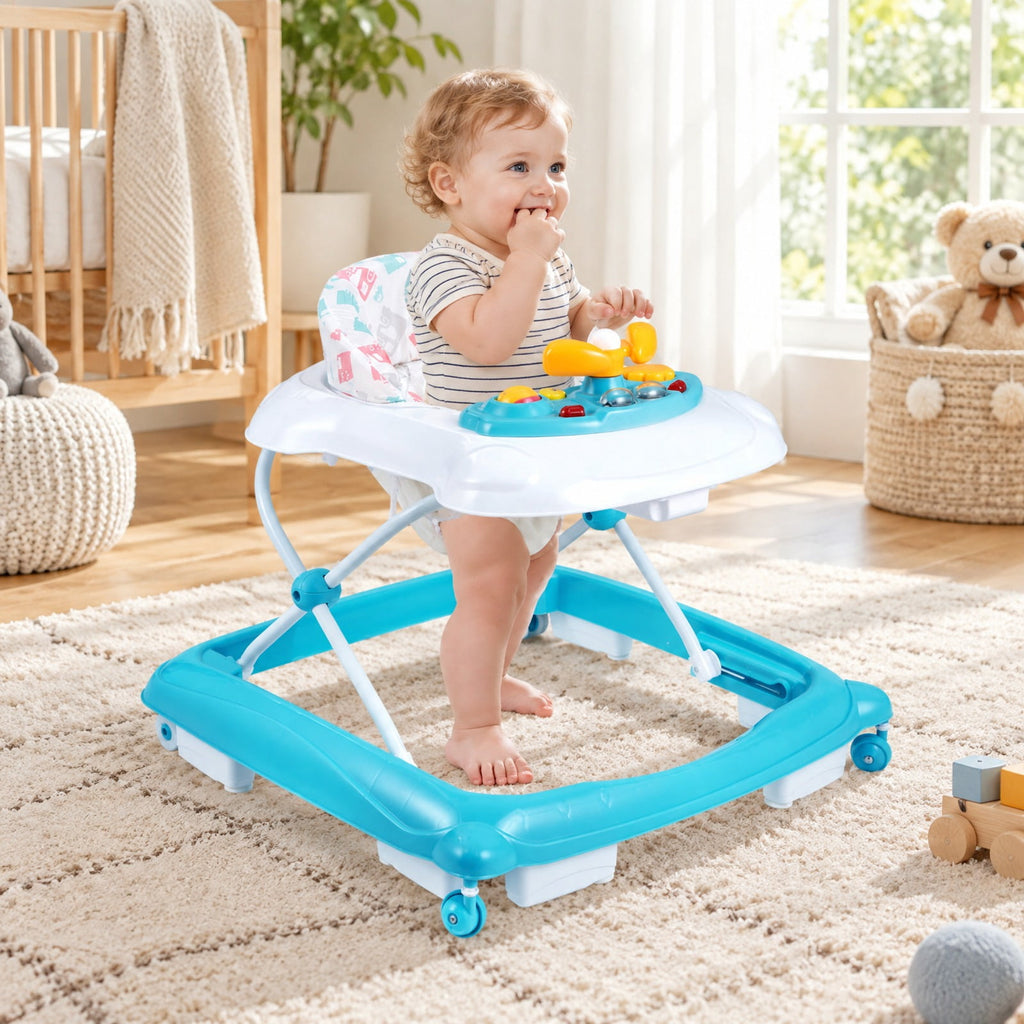 Airfind Foldable Baby Walker with 3 Adjustable Heights and Padded Seat, 26.5 lbs Capacity, PP Frame, for 7-14 months, Green