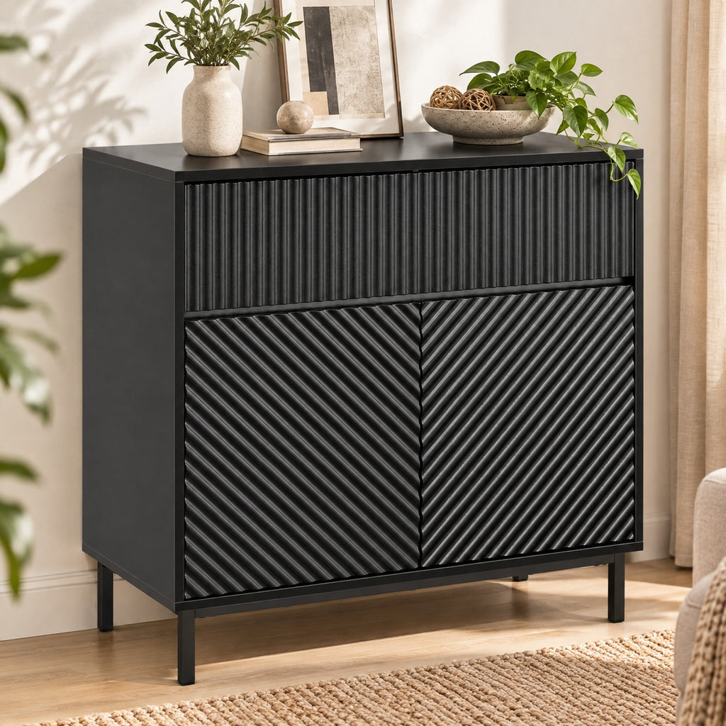Airfind 32 Wide Buffet Cabinet with 2 Doors and 1 Drawer for Kitchen, 135 lbs Capacity, MDF Engineered Wood Metal Frame, Black