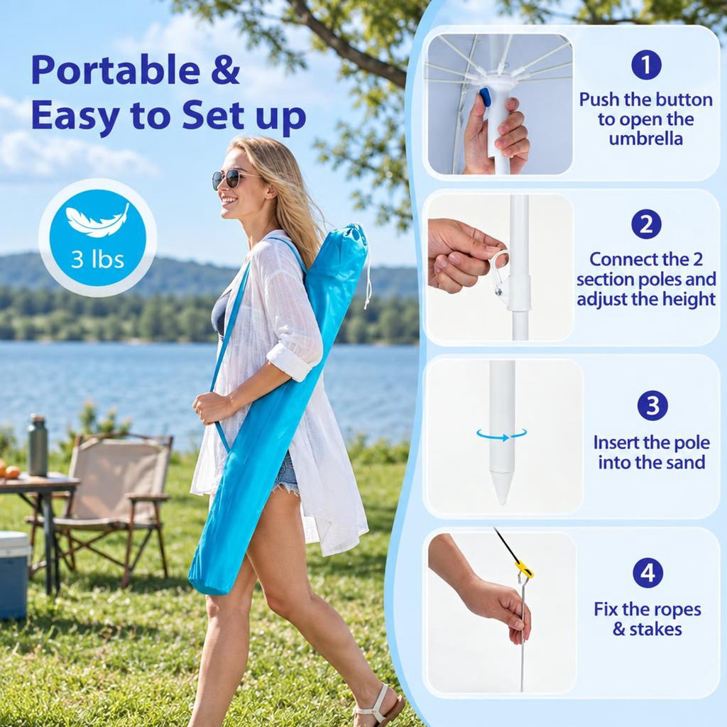 Airfind 2-in-1 Beach Shelter Umbrella UPF 50+ with Side Panels for Camping Picnic, Oxford Cloth Fiberglass Pole Metal PP Frame, Turquoise