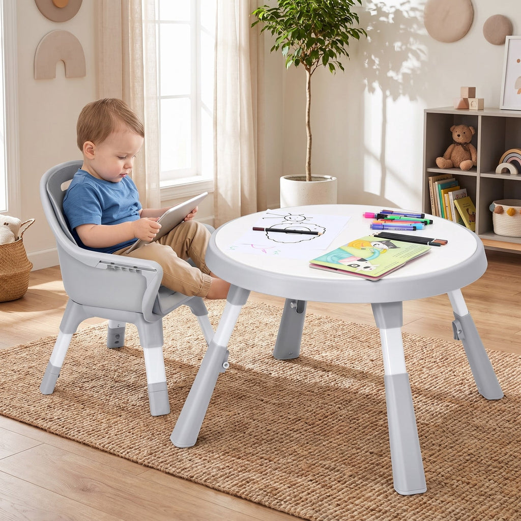 Airfind 5-in-1 Baby Highchair with Height Adjustable and 2-Tier Tray Storage Busket, Iron PP ABS Frame, 26 x 25 x 36.5 Footprint, Gray