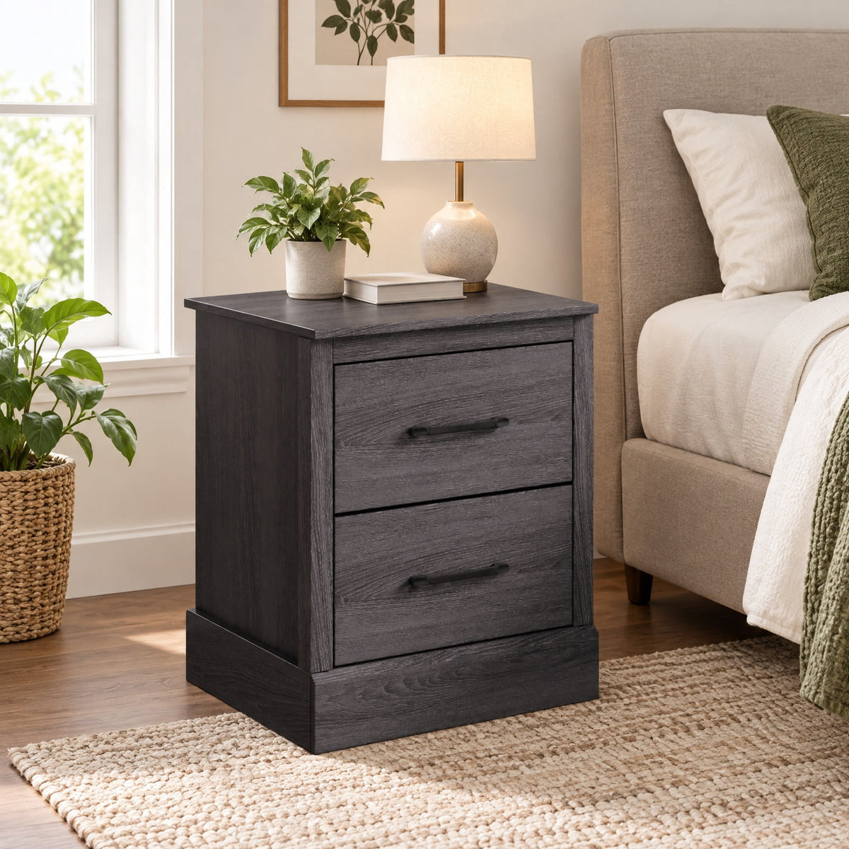 Airfind Wood Compact Floor Nightstand with Storage Drawers, 66 lbs Capacity, Engineered Wood Zinc Alloy Frame, 18.5 x 16 x 21.5 Footprint