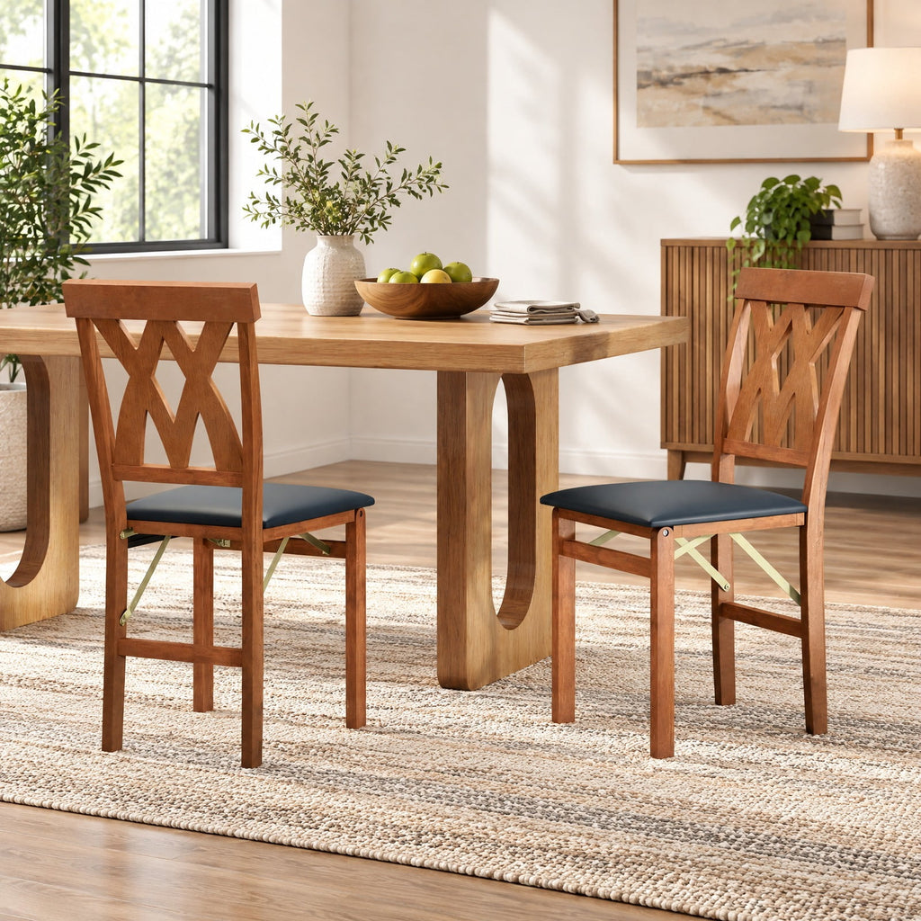 Airfind Folding Wooden Dining Chair Set of 2 Faux Leather Upholstered Kitchen Armless Chairs, 330 lbs Capacity, 16 Inch x 21 Inch x 36 Inch Footprint, Walnut