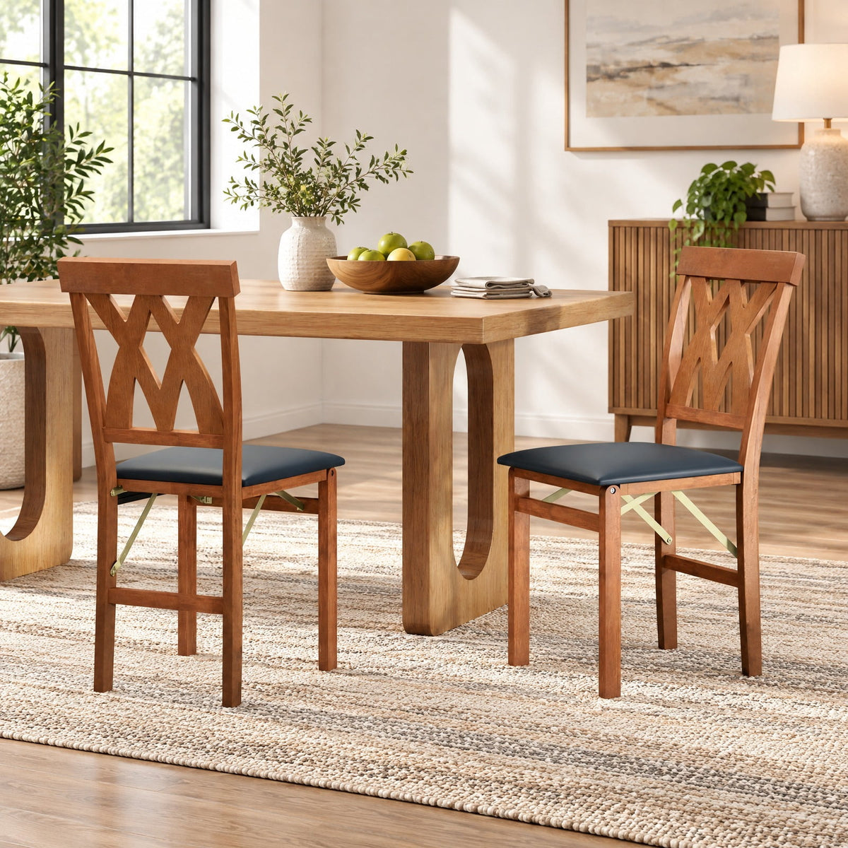 Airfind Folding Wooden Dining Chair Set of 2 Faux Leather Upholstered Kitchen Armless Chairs, 330 lbs Capacity, 16 Inch x 21 Inch x 36 Inch Footprint, Walnut