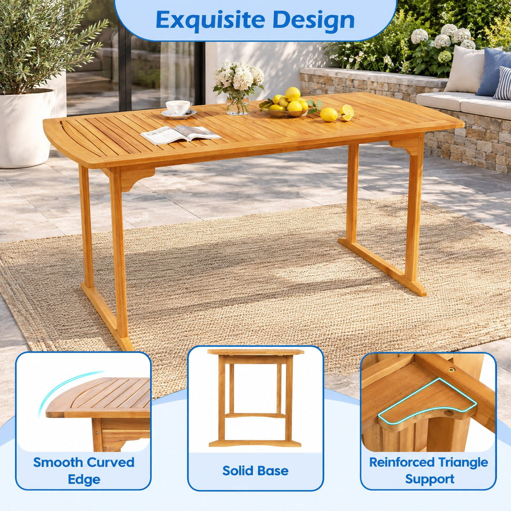 Airfind 63 inch Outdoor Dining Table with Umbrella Hole and Slatted Tabletop, 165 lbs Capacity, Acacia Wood Frame, 63 x 32 x 30 Footprint