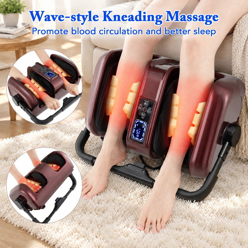 Airfind Foot and Calf Massager with Heat Shiatsu Deep Kneading Rolling Smart Electric Leg Massager, ABS Frame, 20 x 12.5 x 8.5 Footprint, Red