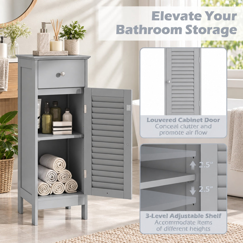 Airfind Narrow Bathroom Storage Cabinet with Adjustable Shelf and Drawer, 13in x 12in x 34.5inOverall Interior Footprint, Gray