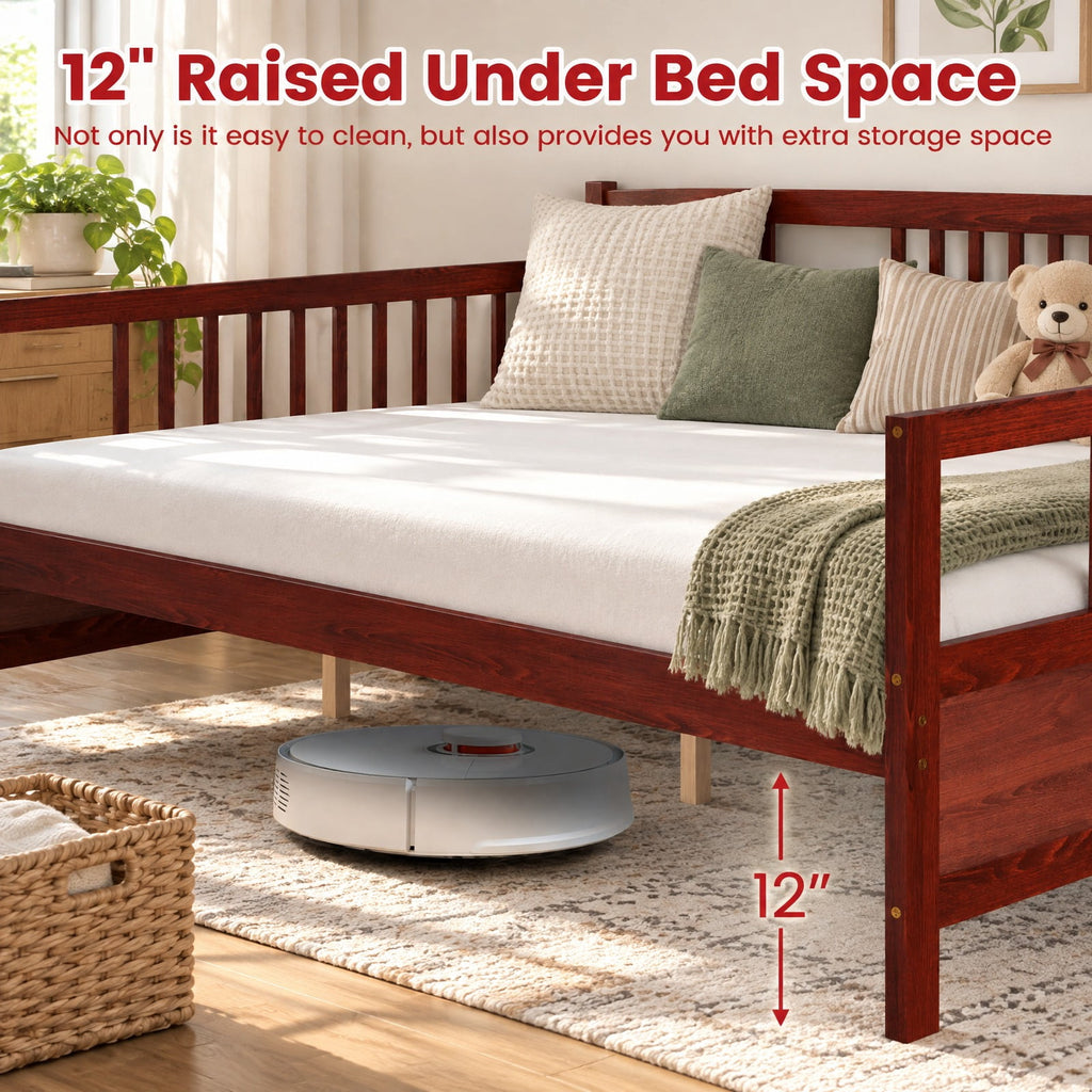 Airfind Classic Wooden Full Size Daybed Frame with Guardrails, 250 lbs Capacity, Pine wood plywood MDF Frame, Brown