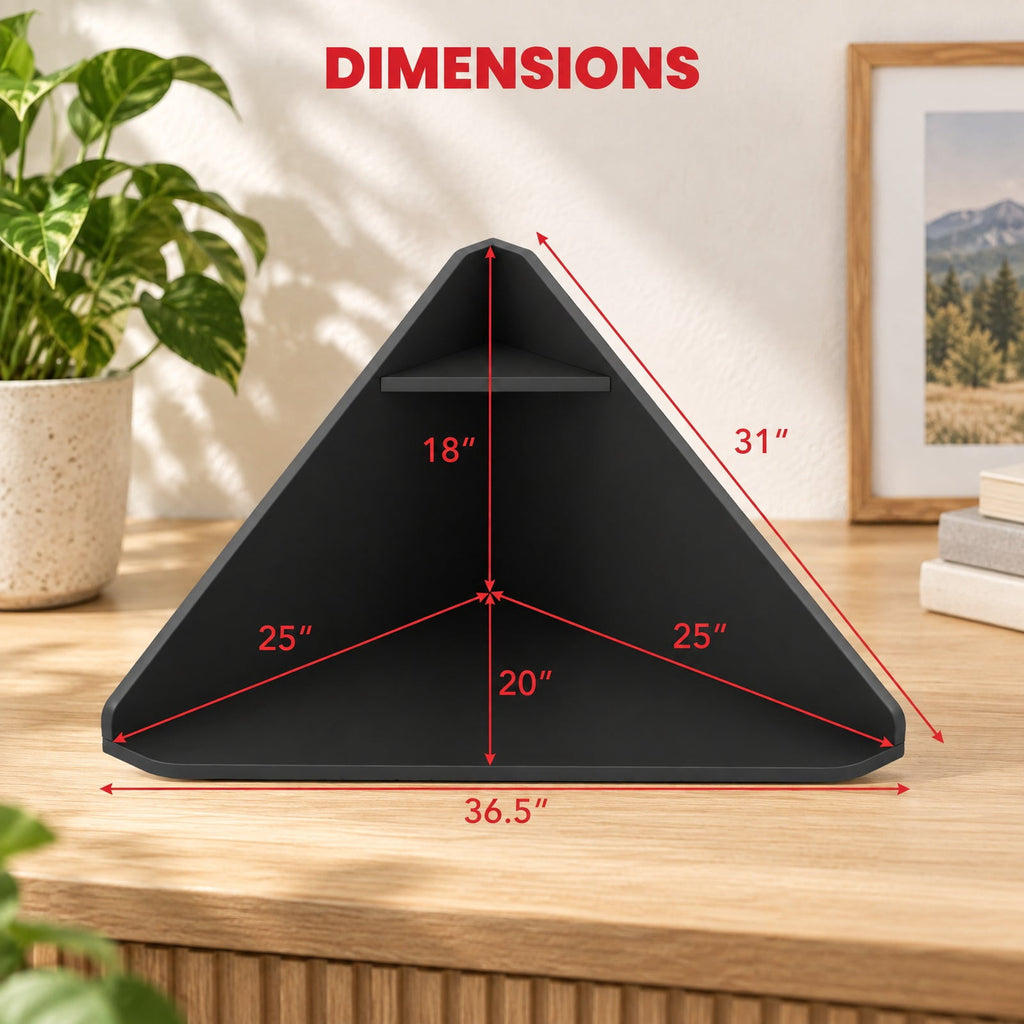 Airfind Floating Triangular Corner Computer Desk with Storage Shelf, Engineered Wood Frame, Black, Overall Dimensions 36.5 Inch x 31 Inch x 18 Inch Sid