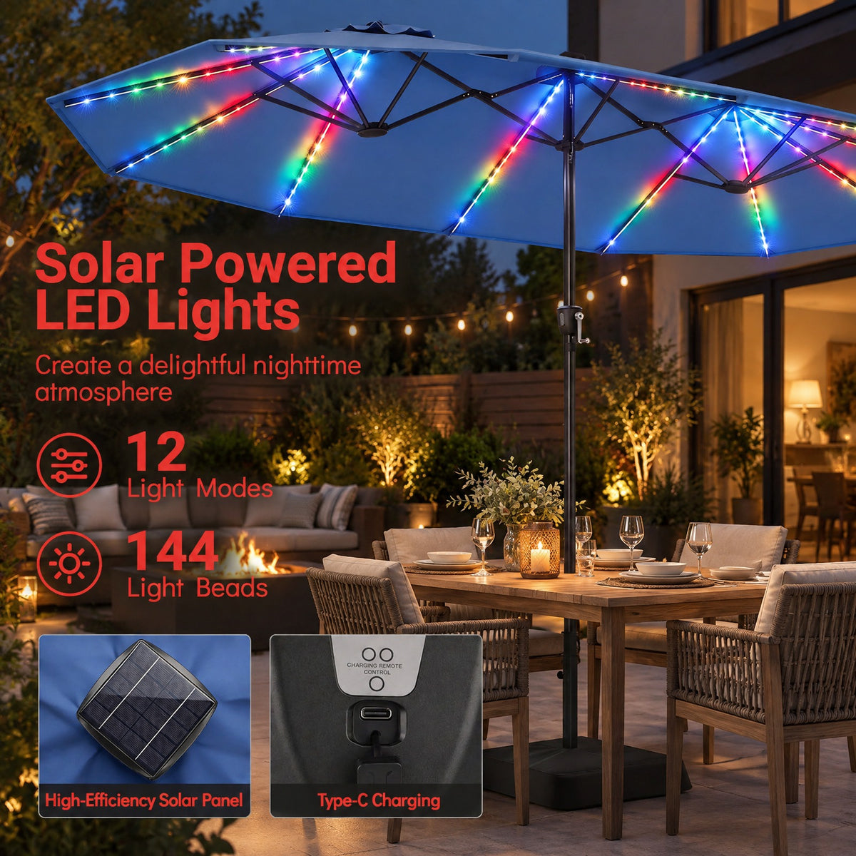 Airfind 15.5FT Extra-Large Patio Umbrella with Base 12 Reinforced Ribs, 180G Polyester Fabric Metal External Frame, Navy