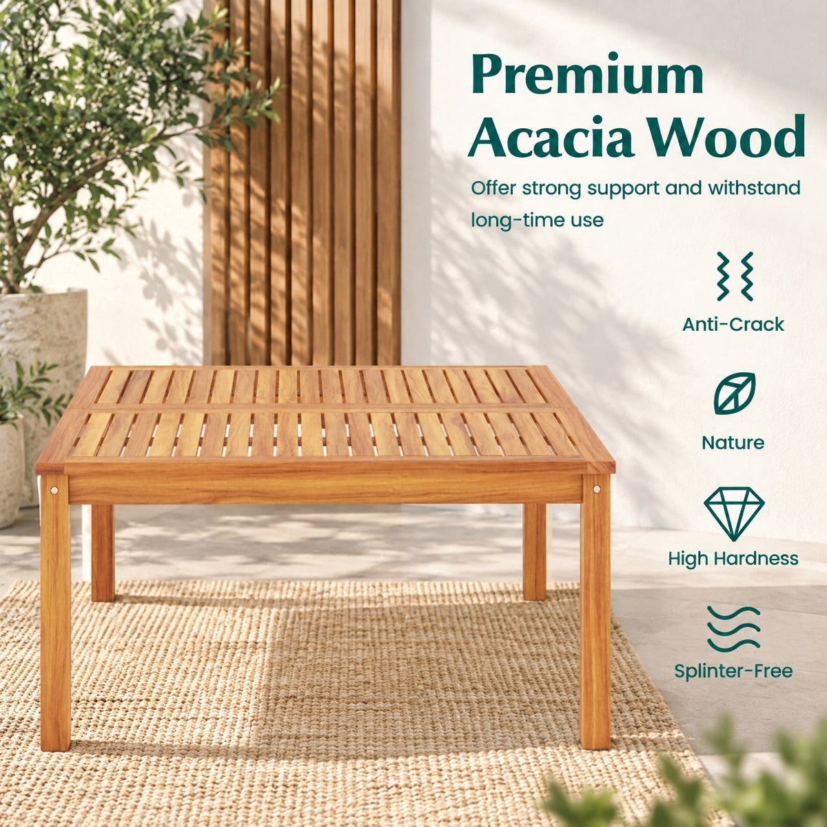 Airfind 35.5 Inches Patio Solid Acacia Wood Coffee Table Side Table, 180 lbs Capacity, Acacia Wood Frame, 35.5 x 35.5 x 18 Footprint, Wood