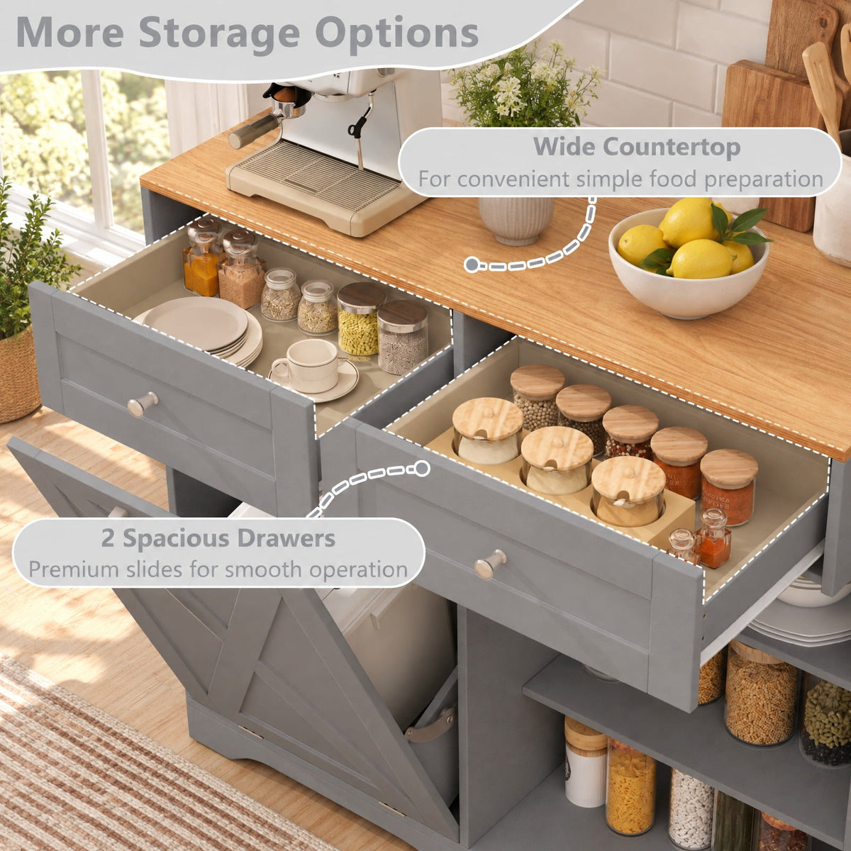 Airfind Tilt Out Trash Can Cabinet with Outlets and Adjustable Shelf, 100 Lbs Capacity, MDF Engineered Wood for Convenient Everyday Use, Gray