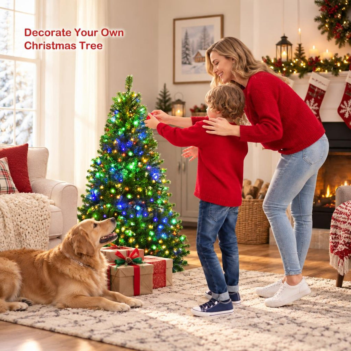 Airfind Artificial Premium Hinged Christmas Tree-4 ft, PVC Frame, 0.9in x 1.6in x 2in Footprint, Green Adapter: UL-certified