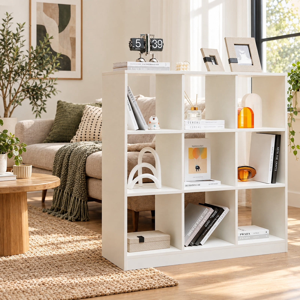 Airfind Modern 9-Cube Bookcase with 2 Anti-Tipping Kits for Books Toys Ornaments, 330 lbs Capacity, Engineered Wood Frame, White