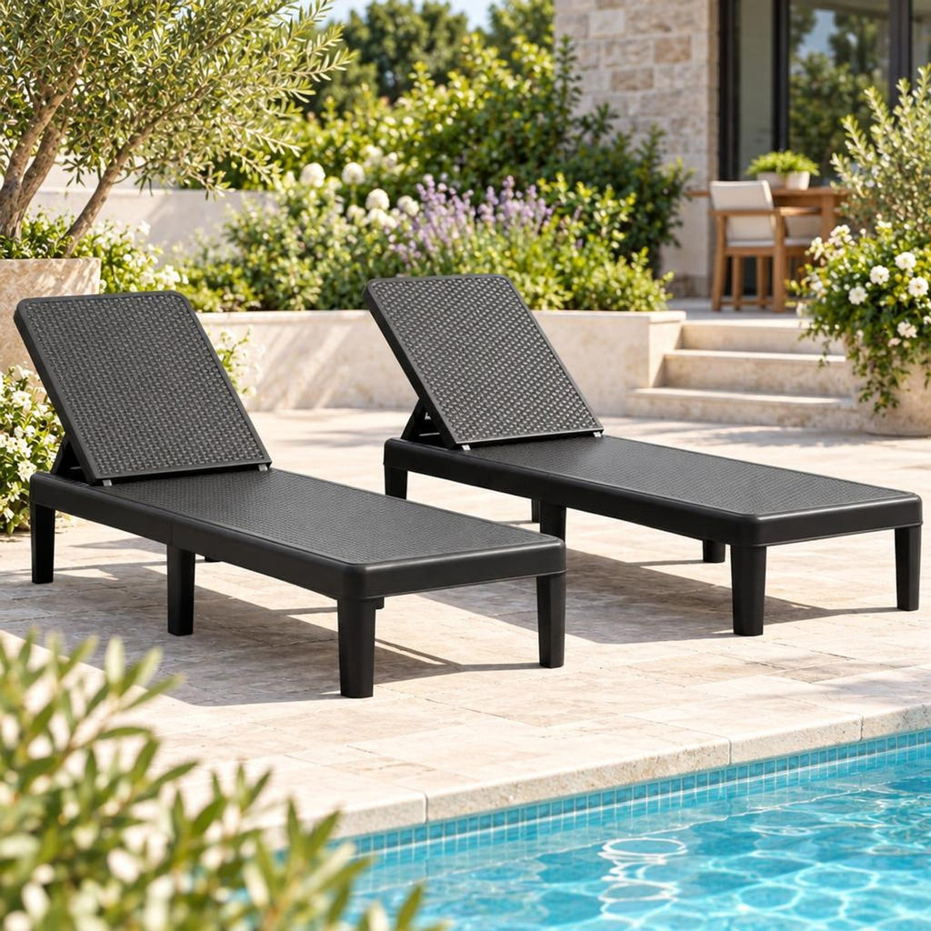 Airfind Outdoor Chaise Lounger Chair with Waterproof Rattan Textured PP Surface and 330 lbs Capacity, 330 lbs Capacity, PP Frame, Black
