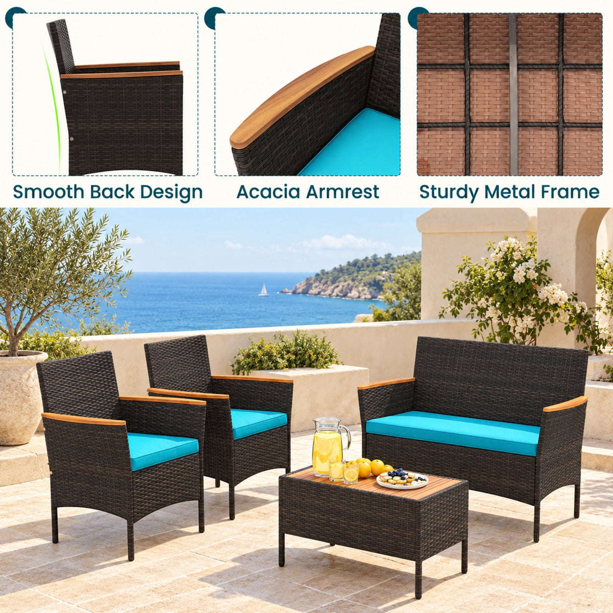 Airfind 8 Piece Patio Wicker Sofa Set 4 Rattan Chairs and 2 Loveseat with 2 Table, 400 lbs Capacity, 22 x 23.5 x 32 Footprint