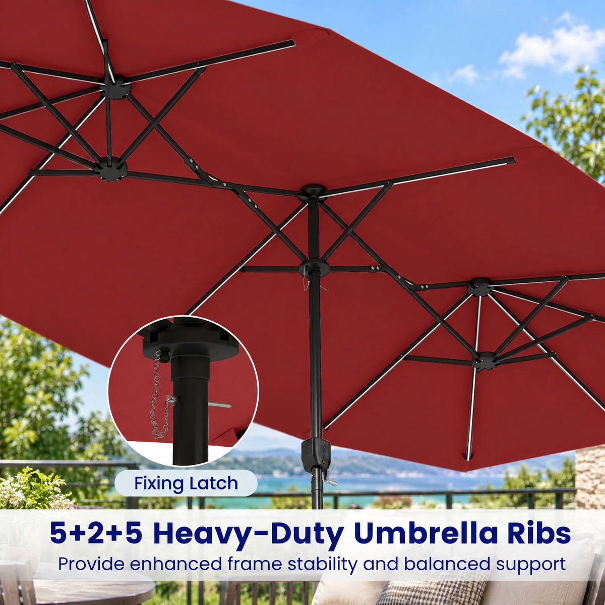 Airfind 13 FT Double-Sided Patio Umbrella with Color-Changing Flowing Solar LED Lights, Polyester Fabric Metal Frame, 13 x 7 ft Footprint, Red