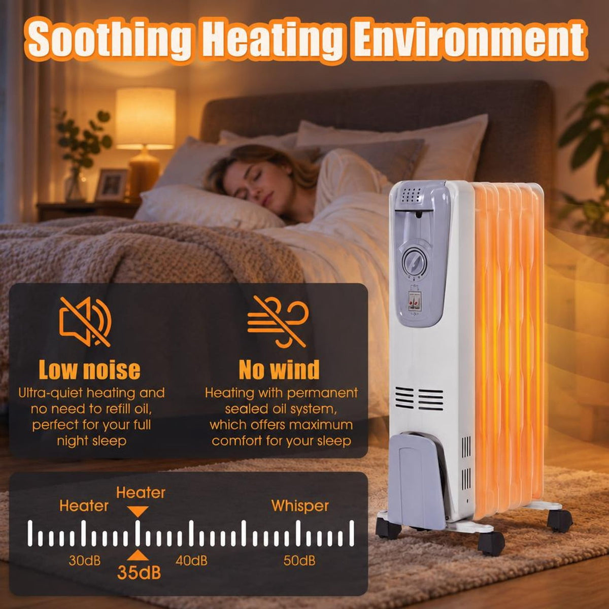 Airfind 1500W Oil Filled Radiator Heater with Thermostat and 4 Wheels for Living Room and Office, Steel Frame for Everyday Use, White