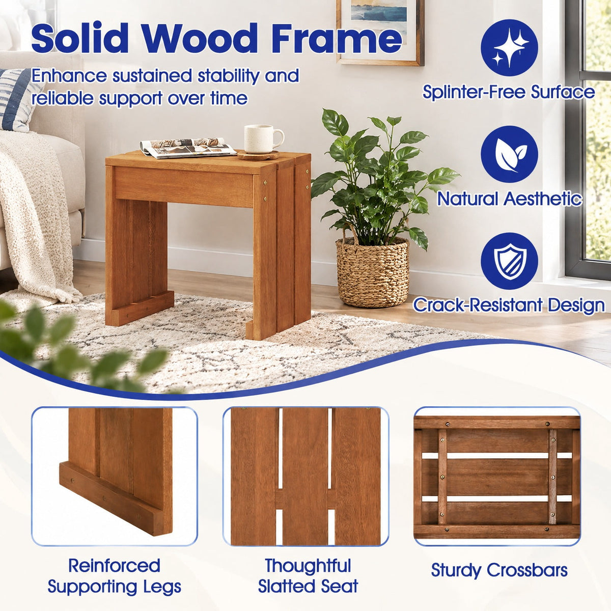 Airfind Multi-Use Solid Wood Backless Bench, Side Table and Plant Stand for Patio, Entryway, Living Room and Garden, 242 lbs Capacity, 18 Inch x 12 Inch x 17 Inch , Natural