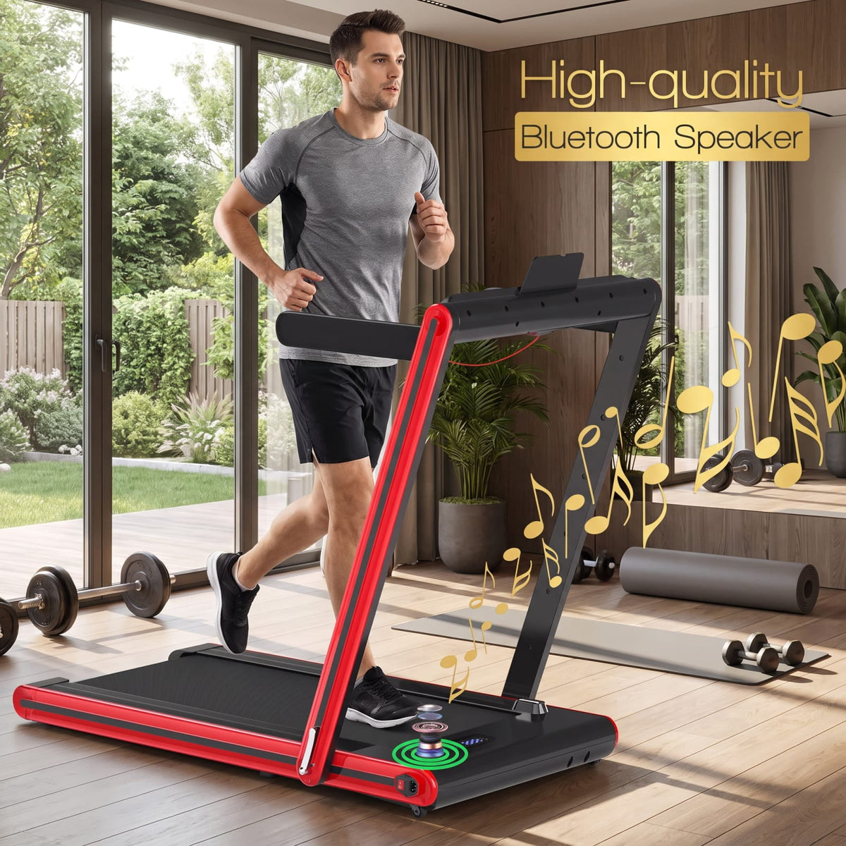 Airfind 2 in 1 Folding Treadmill with 2.25 HP Motor and Dual LED Display for Home Office Under Desk Walking and Jogging, Red