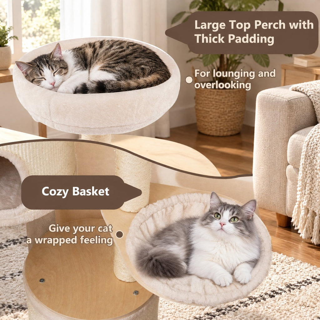 Airfind Wooden Kitten Tower with Sisal Scratching Posts and 2 Condos, 33 lbs Capacity, Plywood Sisal Plush Sponge Bamboo Engineered Board MDF Frame