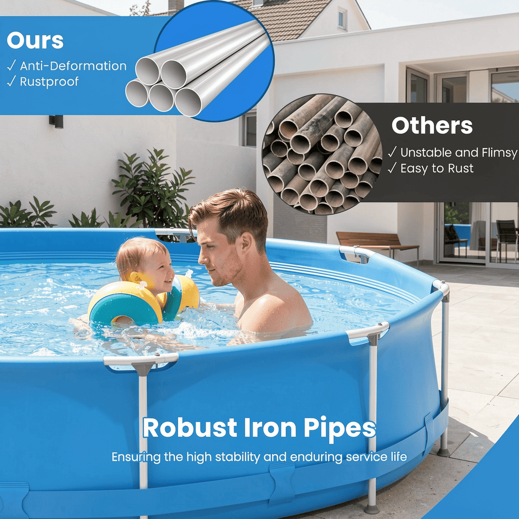 Airfind 12ft x 30in Round Above Ground Swimming Pool with Iron Frame & Pool Cover, 3-Layer PVC Mesh, Blue