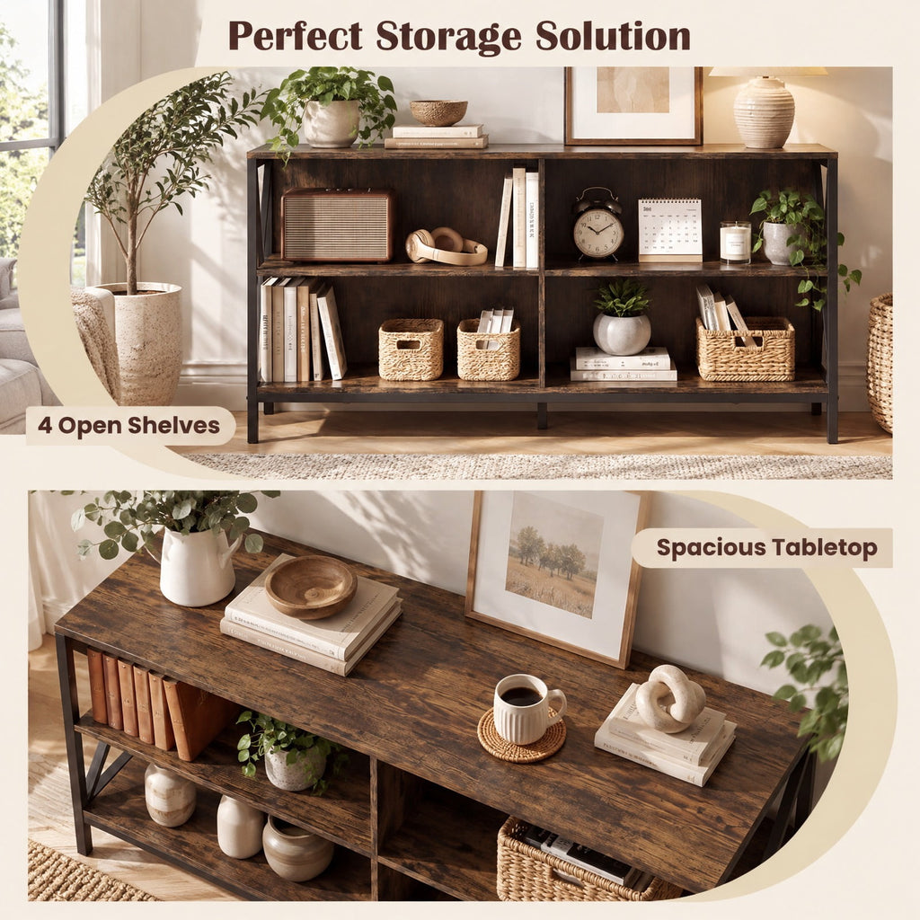 Airfind Wooden TV Stand Entertainment for TVs up to 55 Inch with X-Shaped Frame, 310 lbs Capacity, Engineered Wood MDF Metal Frame, Brown