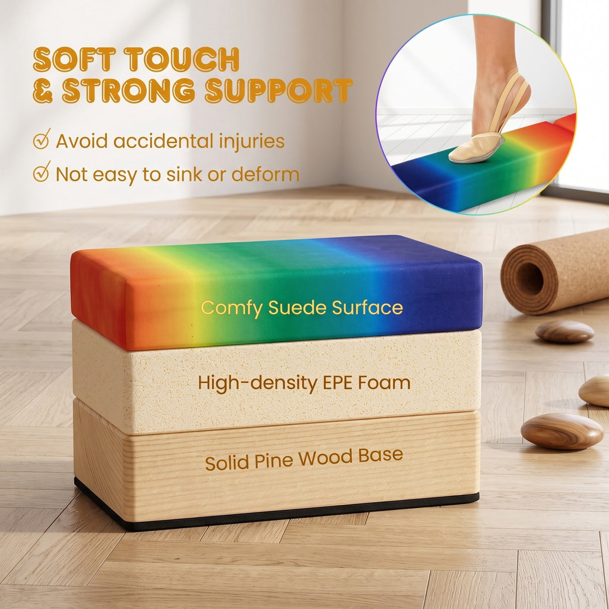 Airfind Folding Balance Beam for Kids with Solid Wood Base and Anti-slip Bottom for Home Gymnastics Training and Practice, Rainbow