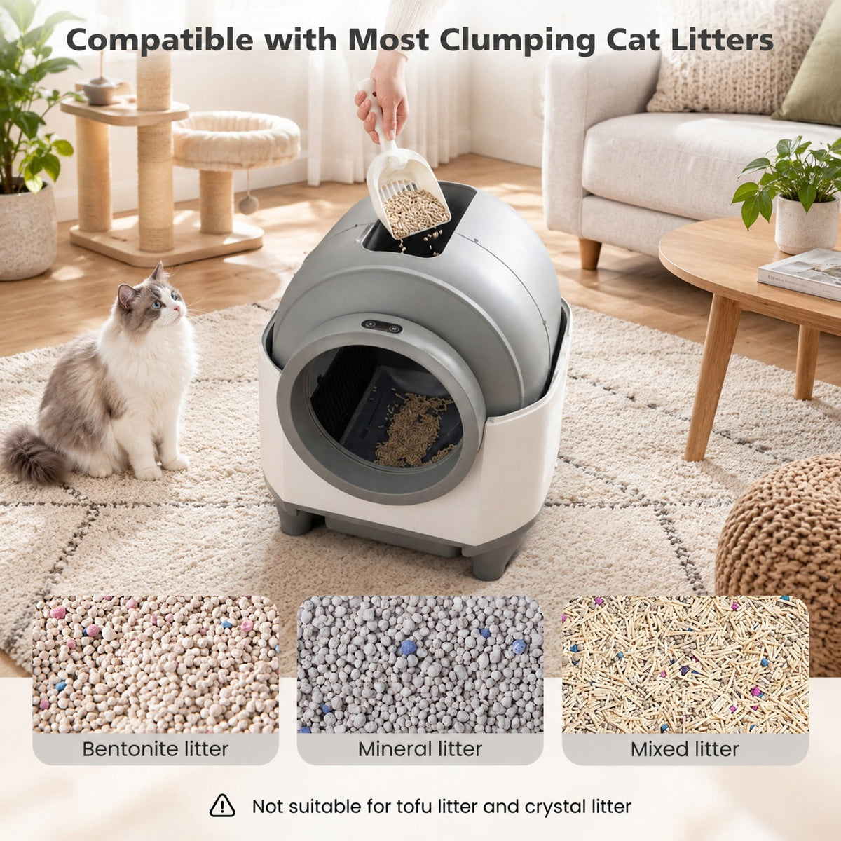 Airfind Self-Cleaning Litter Box for Multi-Cat Senior Cats Home, PP POM Frame, 22 x 20 x 23.5 (L x W x H) Drum Footprint, White