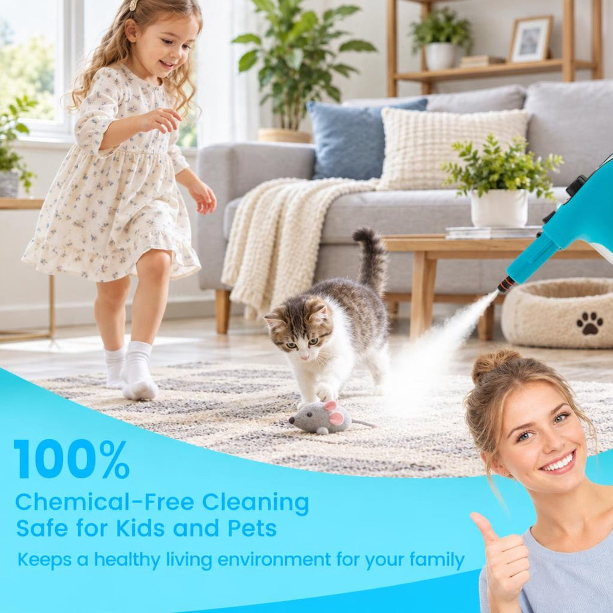 Airfind 1400W Handheld Steam Cleaner with 14-Piece Accessory Kit and Child Lock, PP Frame, 13 x 5 x 9.5 Footprint, Blue