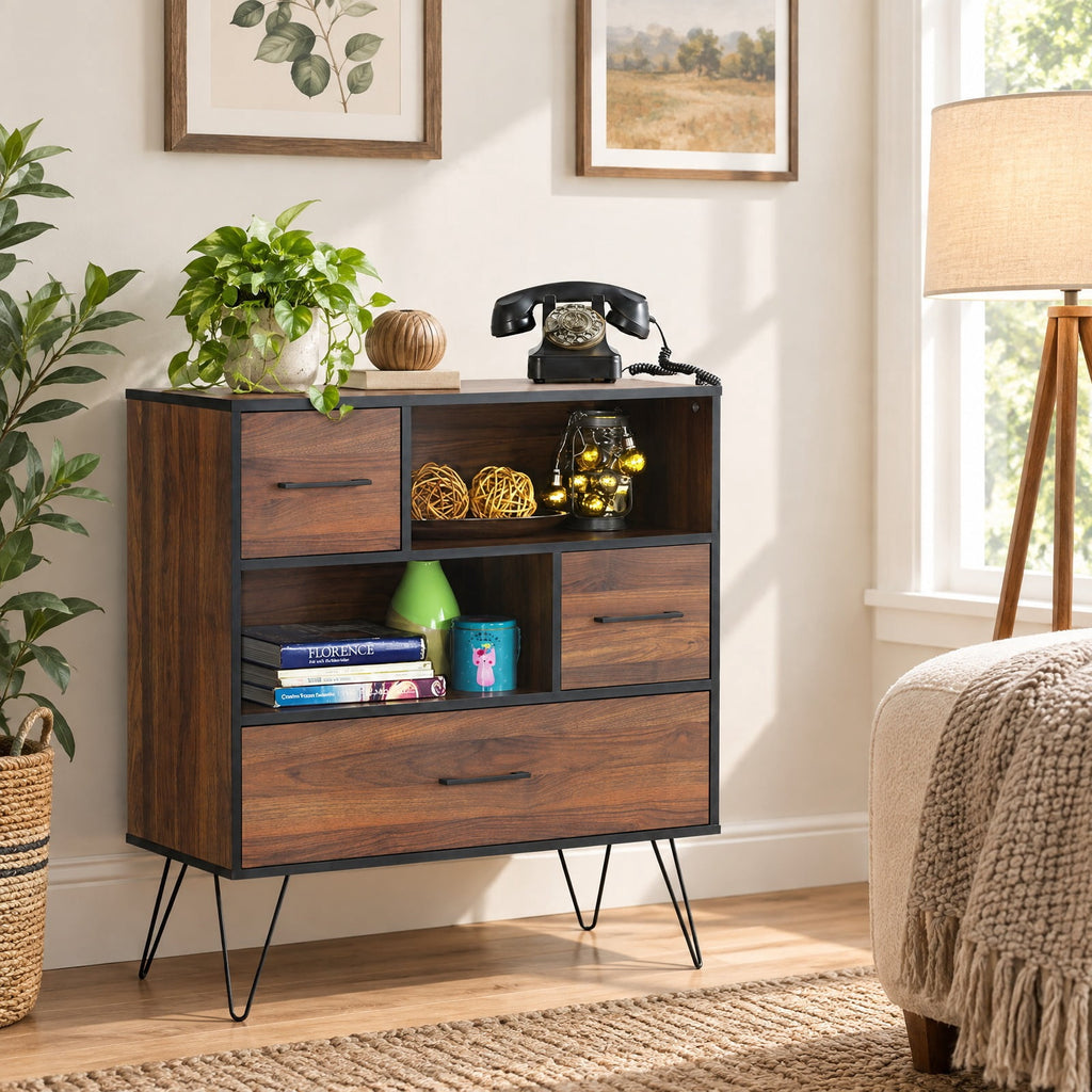 Airfind 3-Tier Wood Storage Cabinet with Drawers and 4 Metal Legs, 11 lbs Capacity, Engineered wood Metal Frame, Wood