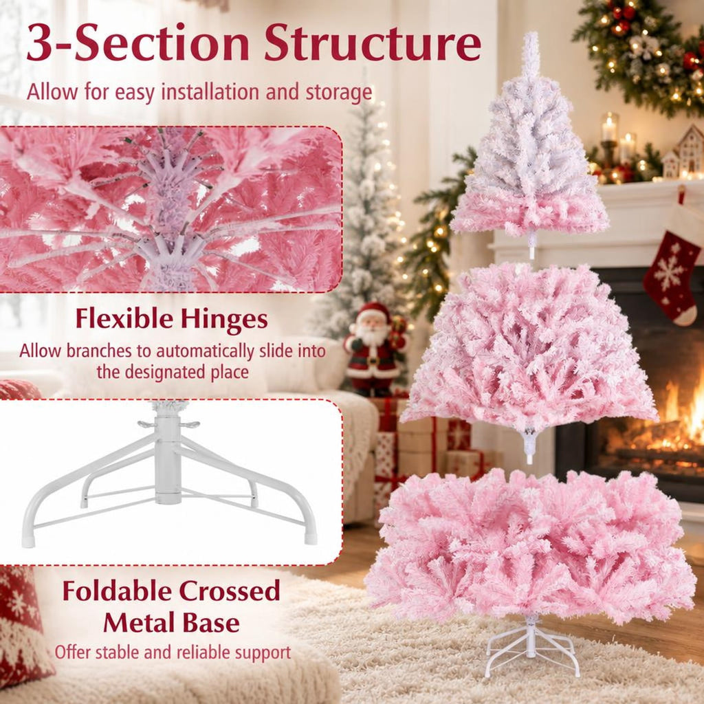 Airfind 2025 New Artificial Christmas Tree with Folding Metal Stand and 456 Branch Tips-7FT, Pink, Diameter of Stand 16in 18in 20in 22in