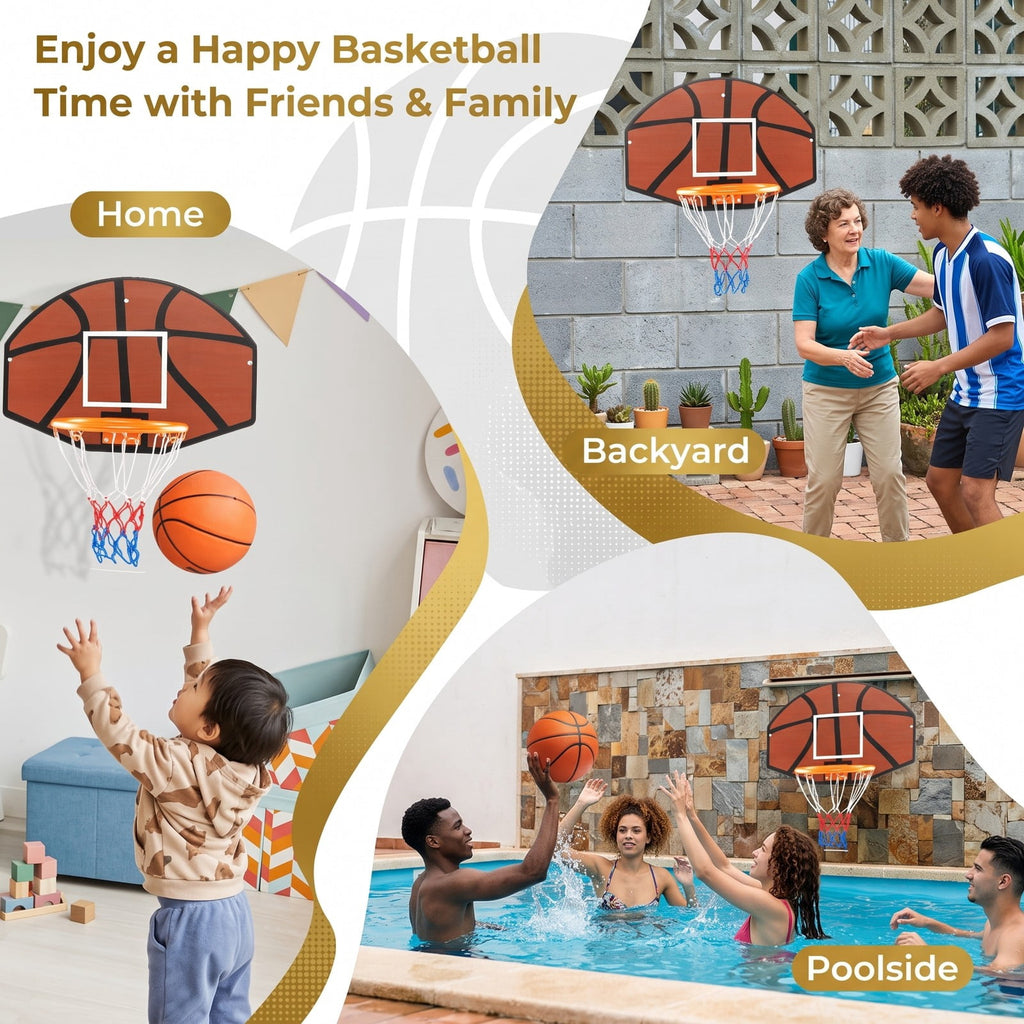 Airfind Wall-Mounted Mini Basketball Hoop with Large Shatterproof Backboard, Indoor Outdoor Basketball Game Set with Metal Rim and Anti-Tear Net for Kids, Black Red