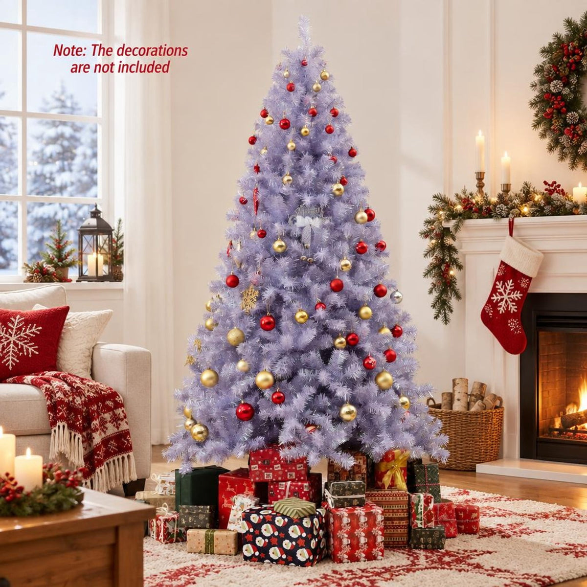 Airfind 7.5 FT Pre-Lit Tinsel Christmas Tree Artificial Xmas Tree, PVC PET Metal, 4.5 X 7.5 Ft, Lavender Purple for Convenient Everyday Use, Purple