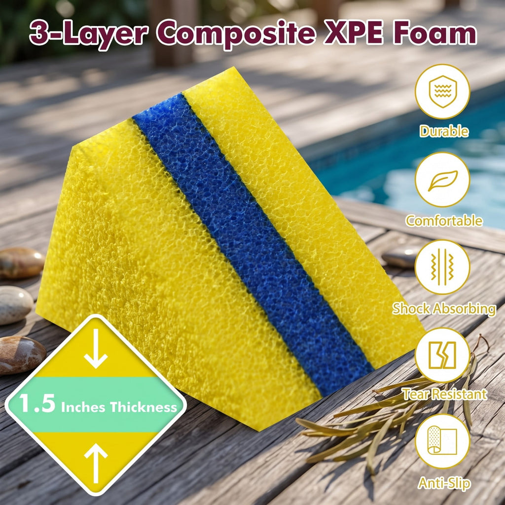 Airfind 9 x 6 3 Layer Floating Water Pad Roll Up Foam Mat with 2 Bungee Tethers and Rolled Pillow Edge for Lake Pool and Beach, Yellow