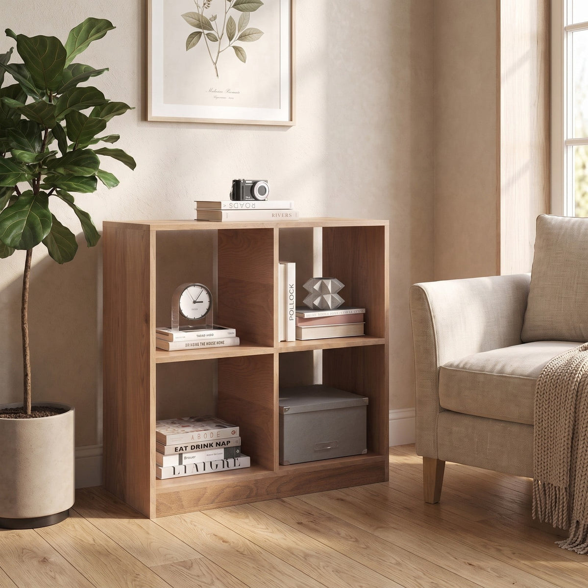 Airfind 4-Cube Youth Bookcase with Open Shelves, 60 Lbs Capacity, Engineered Wood, 29 Inch X 13 Inch X 29 Inch for Convenient Everyday Use, Natural
