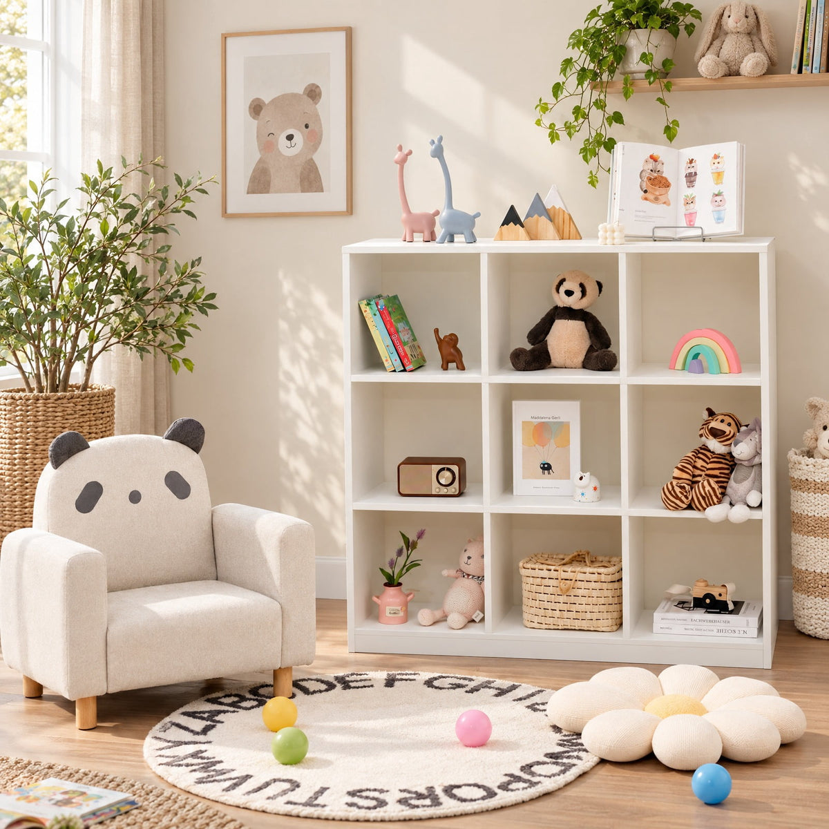 Airfind Modern 9-Cube Bookcase with 2 Anti-Tipping Kits for Books Toys Ornaments, 330 lbs Capacity, Engineered Wood Frame, White