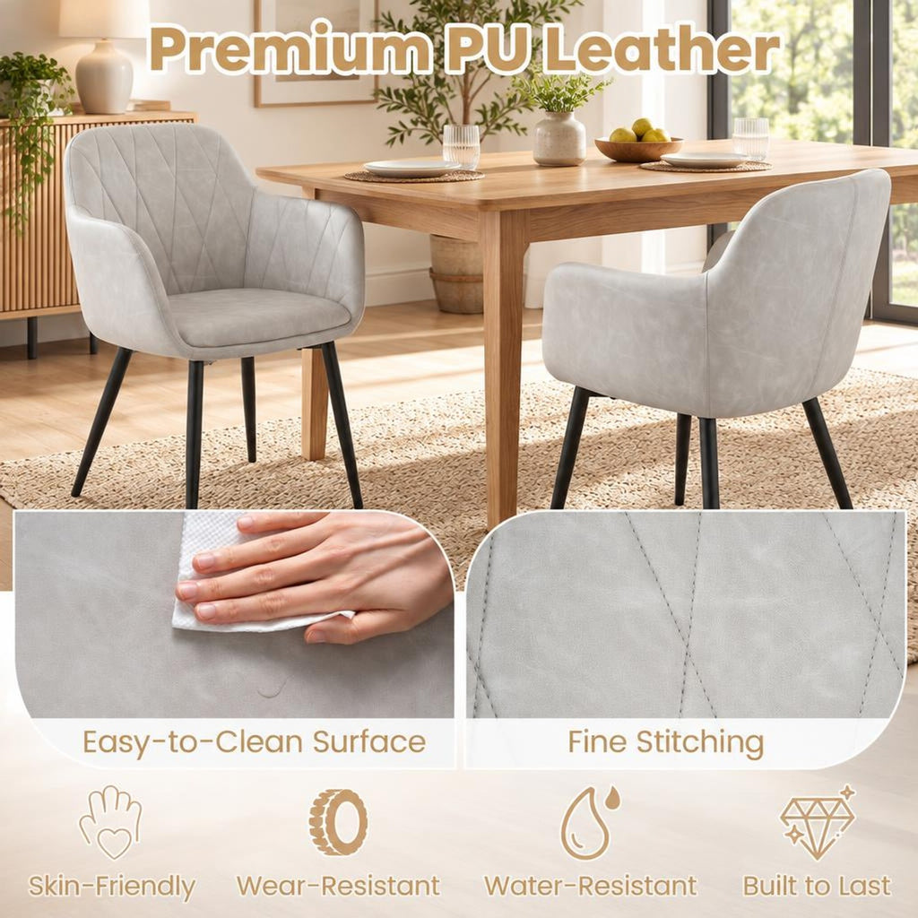 Airfind Upholstered PU Leather Kitchen Chairs Set of 2 with Curved Back and Wide Seat, Chair 396 lbs Total Capacity, PU Leather Metal Sponge Frame
