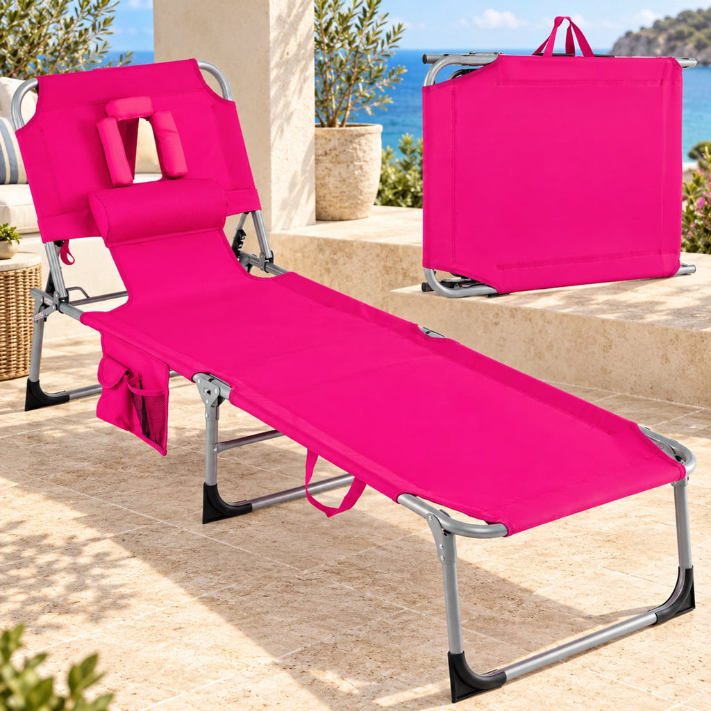 Airfind Set of 2 Tanning Chair Portable Chaise Lounge Chair with 4-Position Adjustable Backrest, 330 lbs Capacity, Pink