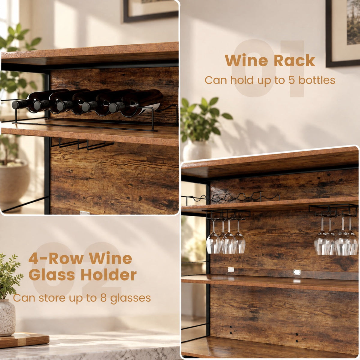 Airfind 4-Tier Mini Bar Kitchen Island with Footrest and Wine Rack, 44 lbs Capacity, Engineered Board Metal Frame, 47 Inch x 23.5 Inch x 40 Inch Footprint