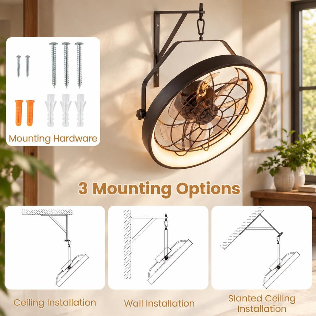 Airfind 20 Wall Mounted Fan with 3CCT Dimmable LED Light and Timer, ABS Frame, 20 x 5.5 Footprint, Black