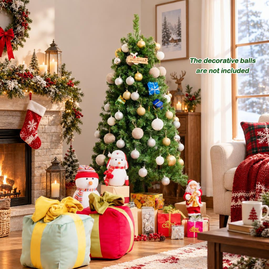 Airfind Pre-lit Multi-Colored Fiber Optic Spruce Artificial Christmas Tree-5 ft, PVC Metal Fiber Optic Height: 5/7 Ft Width: 2.5/3 Ft Frame