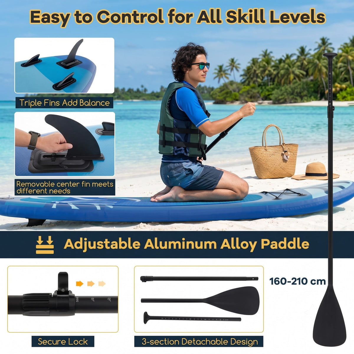 Airfind Inflatable Stand Up Paddle Board with Triple Fins Backpack and Aluminum Hand Pump for Adults Cruising and Fishing, Blue