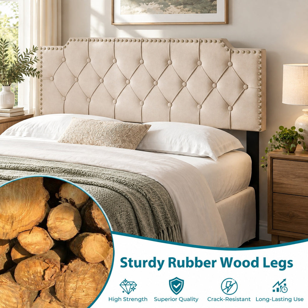 Airfind Upholstered Headboard with Built-in Charging Station, AC, USB and Type-C Ports, Rivet Tufted Headboard for Queen and Full Size Bed, Beige