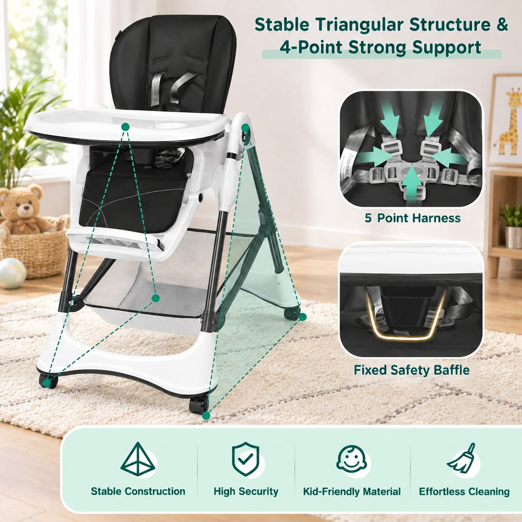 Airfind A-Shaped High Chair with 4 Lockable Wheels, 50 lbs Capacity, Iron Frame, for 0-36 months, 22 x 26 x 32 Footprint, Gray
